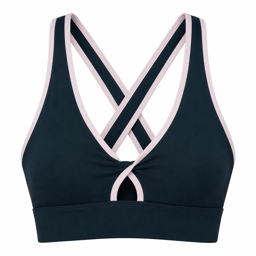 Fabletics Oasis Twist-Front Sports Bra II Navy Pink Medium Impact NWT Size M - Picture 1 of 7